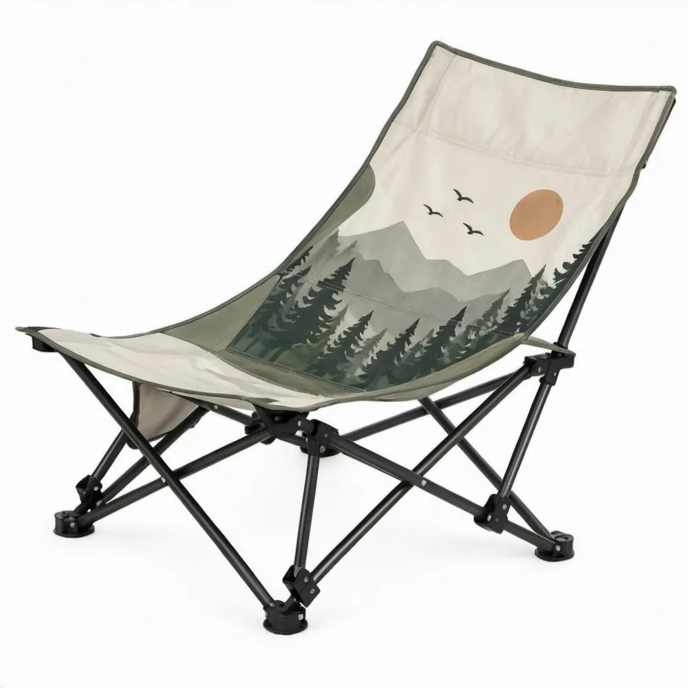 Opvouwbare campingstoel 80 x 70 x 90 cm - Beige/olijfgroen/zwart