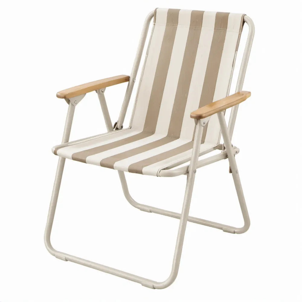 Opvouwbare campingstoel met armleuningen, 58 x 64 x 88 cm, beige/wit/lichtbruin