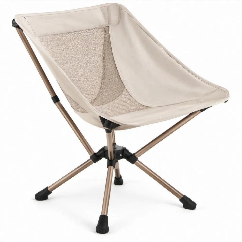 Draaibare inklapbare campingstoel 52 x 50 x 65 cm beige met bronskleurig aluminium frame