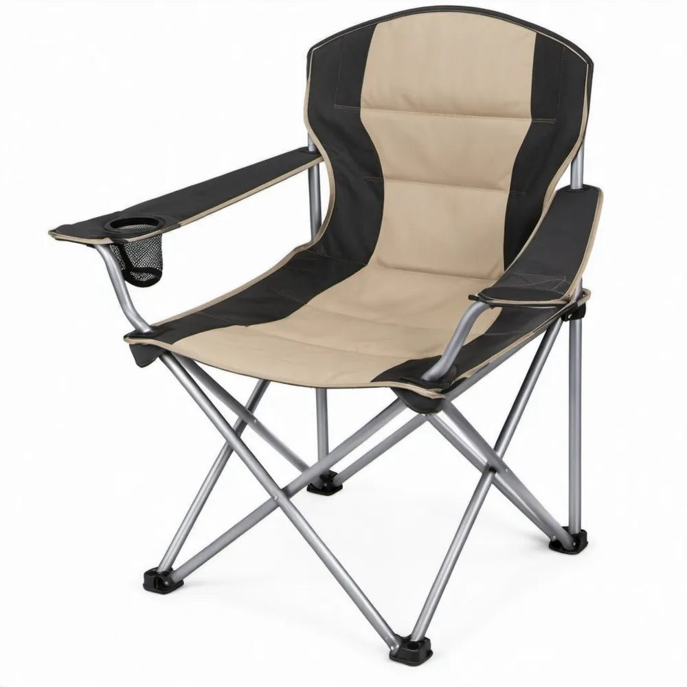 Inklapbare campingstoel 90 x 60 x 100 cm Beige/Zwart/Grijs met stalen frame