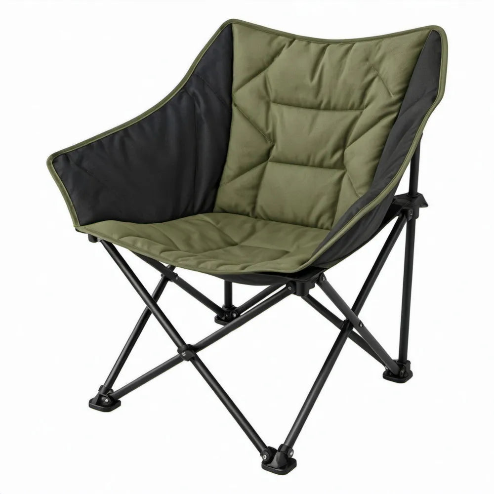 Opvouwbare campingstoel 80 x 52 x 85 cm Olijfgroen/Zwart met stalen frame