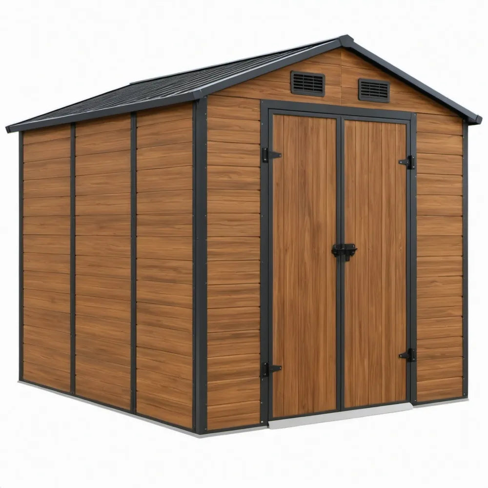 Tuinschuur met dubbele deur 238 x 191 x 202 cm Bruin/Antraciet van gegalvaniseerd staal