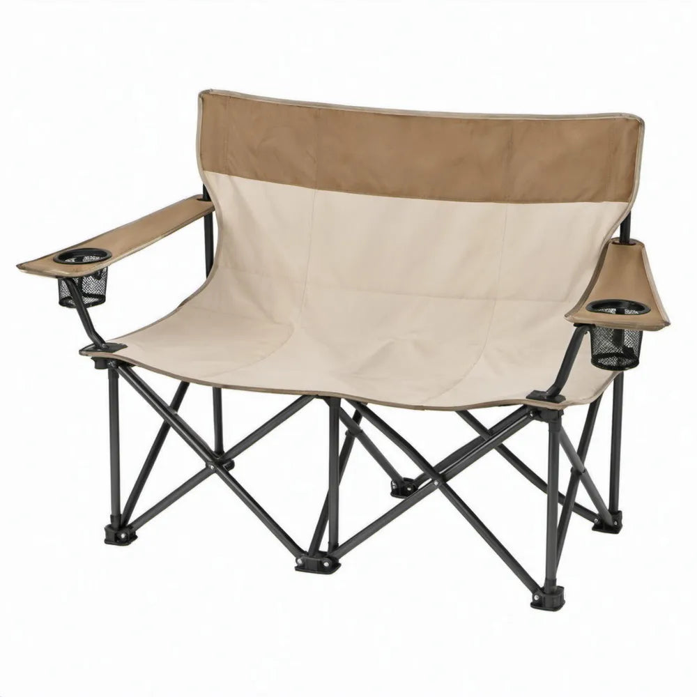 Opvouwbare campingstoel voor 2 personen 138 x 57 x 98 cm beige, bruin en zwart