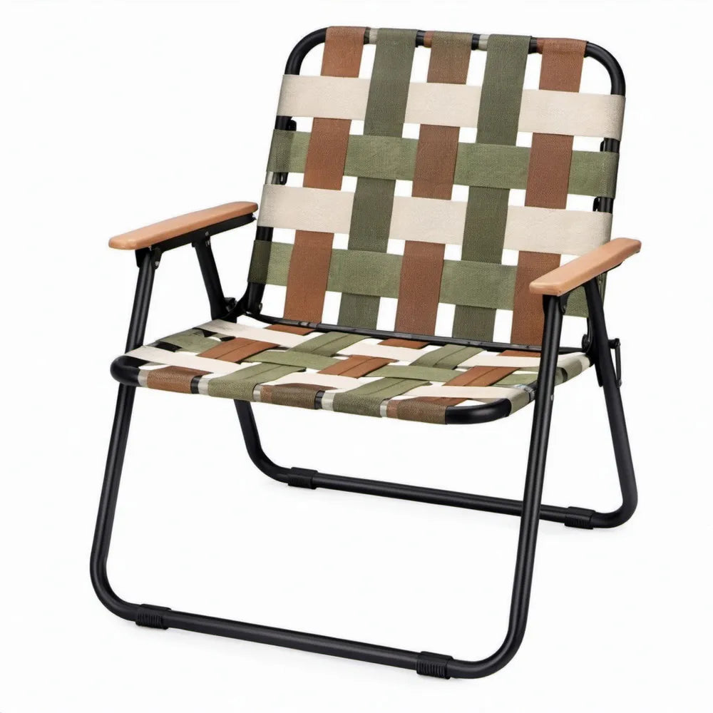 Inklapbare campingstoel met stalen frame en polyester banden, 58 x 60 x 78 cm, groen/bruin/beige/zwart