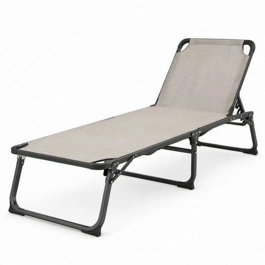 Inklapbaar verstelbaar ligbed 190 x 58 x 30 cm beige/zwart met stalen frame en textilene