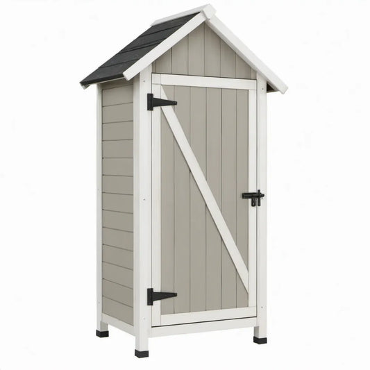 Houten tuinberging met enkele deur 77 x 54 x 179 cm Grijs/Wit/Zwart