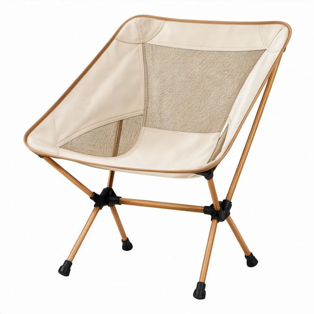 Inklapbare campingstoel 73 x 58 x 78 cm beige met bronskleurig aluminium frame