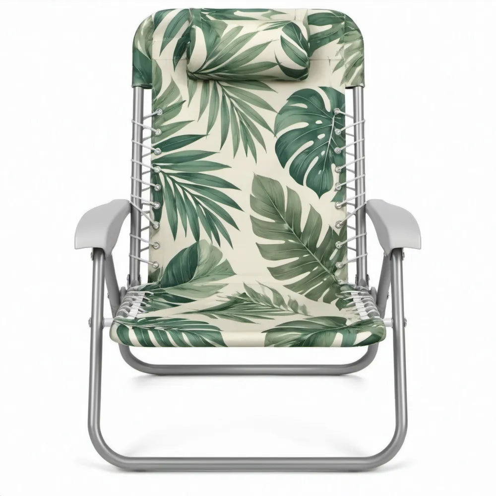 Opvouwbare campingstoel met armleuningen, 58 x 68 x 95 cm, Groen/Crème/Grijs