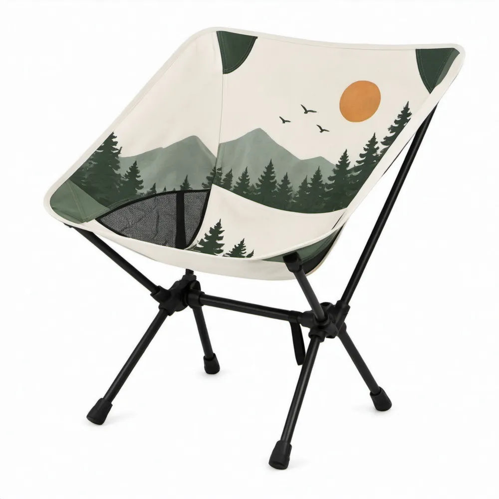 Opvouwbare campingstoel 80 x 70 x 92 cm in crème, donkergroen, zwart en oranje