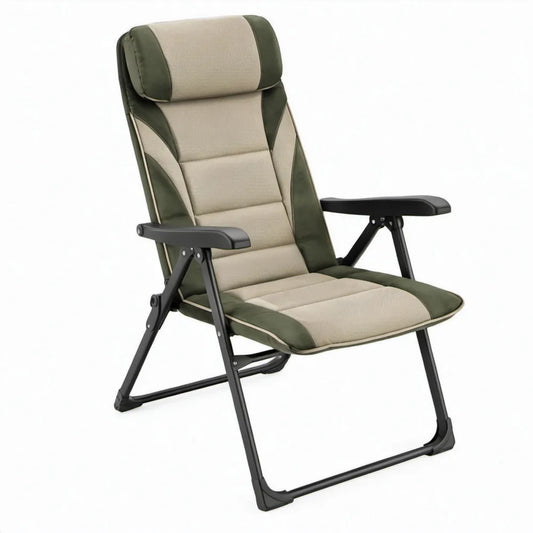 Verstelbare opvouwbare campingstoel met hoge rugleuning 65 x 72 x 110 cm Groen/Beige/Zwart