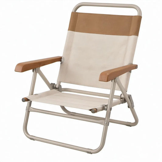 Inklapbare campingstoel 58 x 64 x 80 cm Beige/Bruin met aluminium frame en bamboe armleuningen
