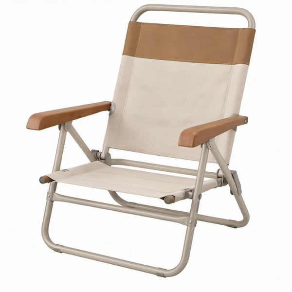 Inklapbare campingstoel 58 x 64 x 80 cm Beige/Bruin met aluminium frame en bamboe armleuningen