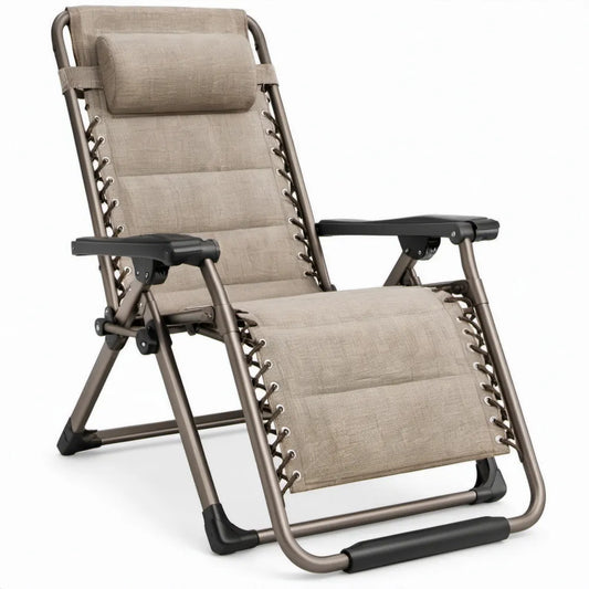 Opvouwbare zero gravity ligstoel taupe/brons/zwart met hoofdsteun – 165 x 65 x 112 cm