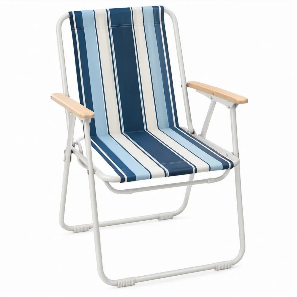 Inklapbare campingstoel 58 x 68 x 78 cm blauw/wit gestreept