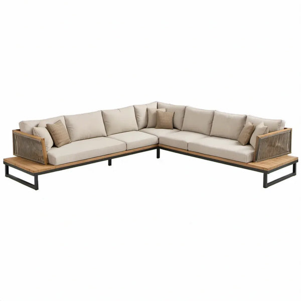 L-vormige loungeset voor 6 personen, 320 x 320 x 72 cm, beige, naturelbruin en zwart