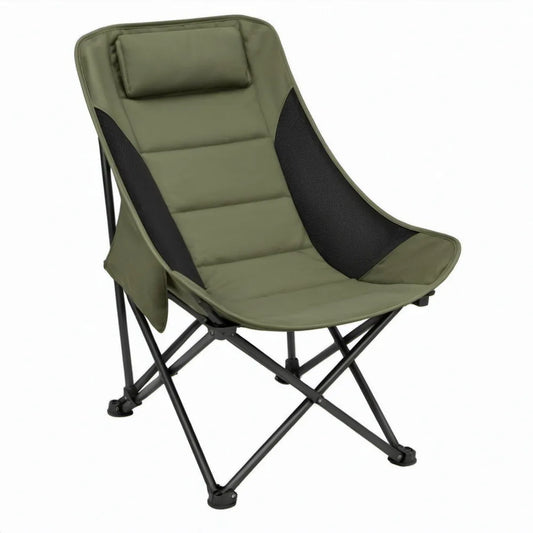 Opvouwbare campingstoel met geïntegreerde hoofdsteun 90 x 60 x 100 cm Olijfgroen/Zwart