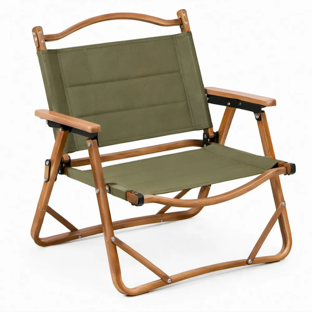 Inklapbare campingstoel met armleuningen en draaggreep, 55 x 65 x 75 cm, groen/bruin