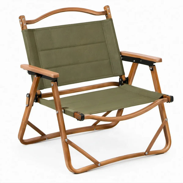 Inklapbare campingstoel met armleuningen en draaggreep, 55 x 65 x 75 cm, groen/bruin