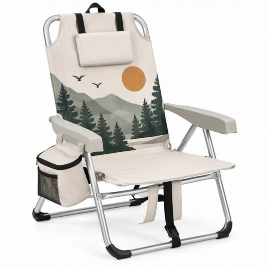 Inklapbare campingstoel met armleuningen, koelvak en draagriem – Beige/Groen/Zwart/Zilver/Oranje, 58 x 54 x 78 cm