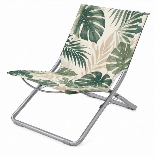 Opvouwbare vlinderstoel 60 x 73 x 84 cm met tropisch bladerenpatroon in crème, groen en grijs