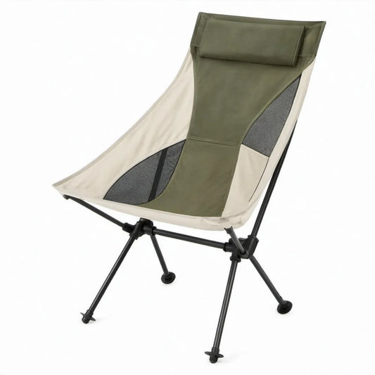 Opvouwbare stoel met hoofdsteun, 75 x 54 x 92 cm, olijfgroen/beige/zwart